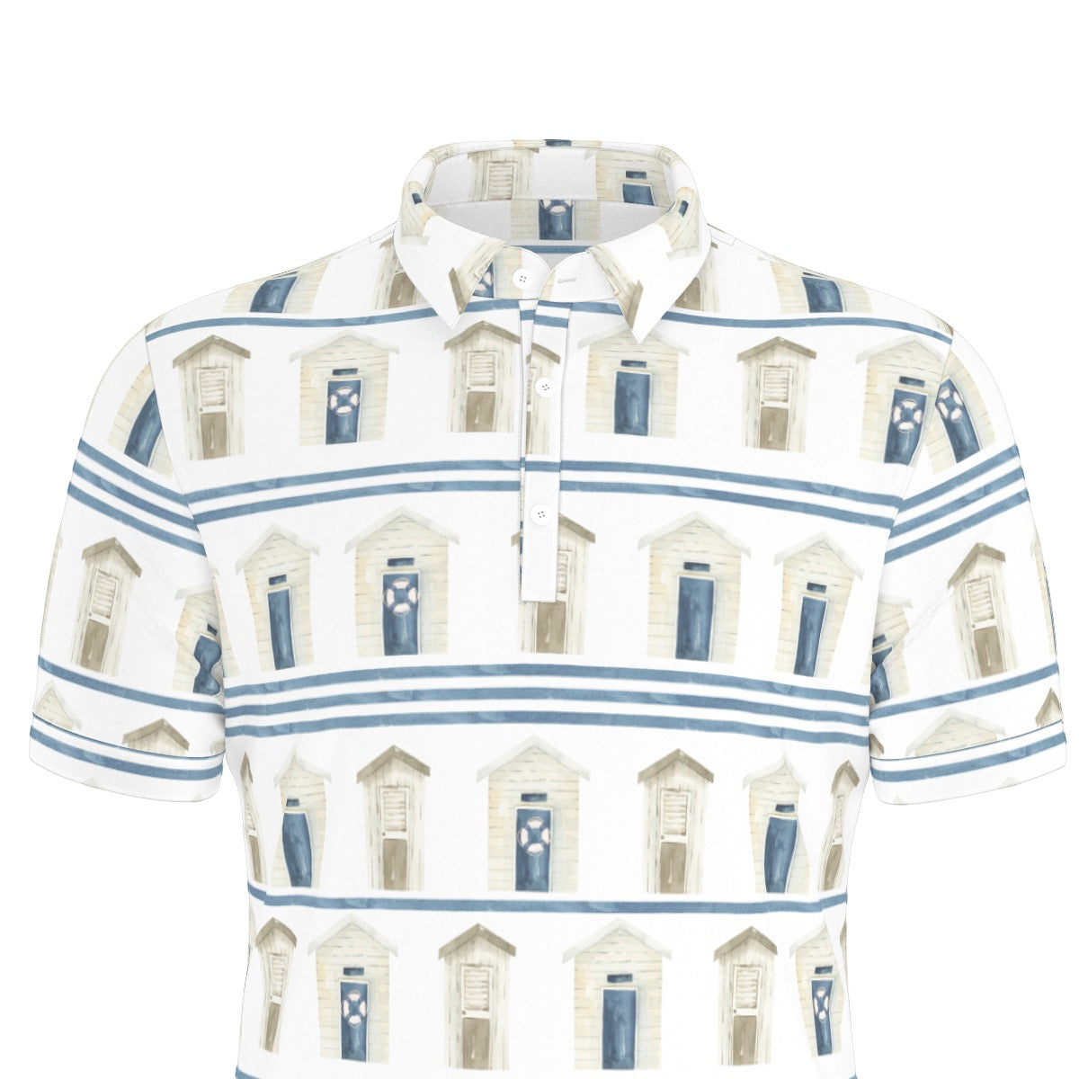 Striped Beach Houses Men's Stretch Collar Polo Shirt