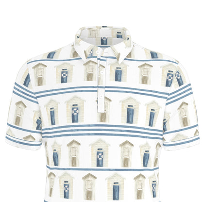 Striped Beach Houses Men's Stretch Collar Polo Shirt