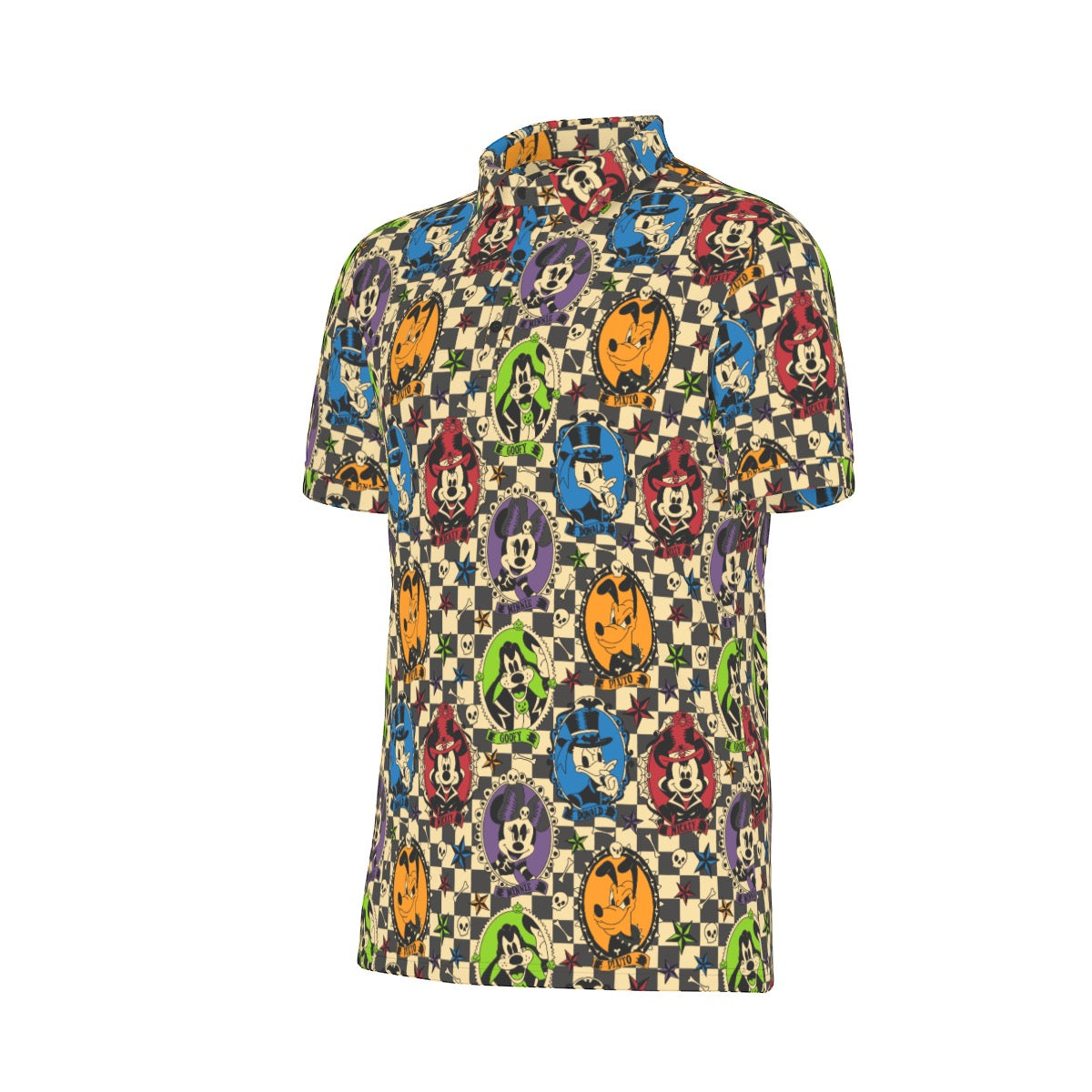 Spooky Cameos [gray check] Men's Stretch Collar Polo Shirt