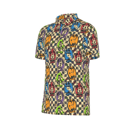 Spooky Cameos [gray check] Men's Stretch Collar Polo Shirt