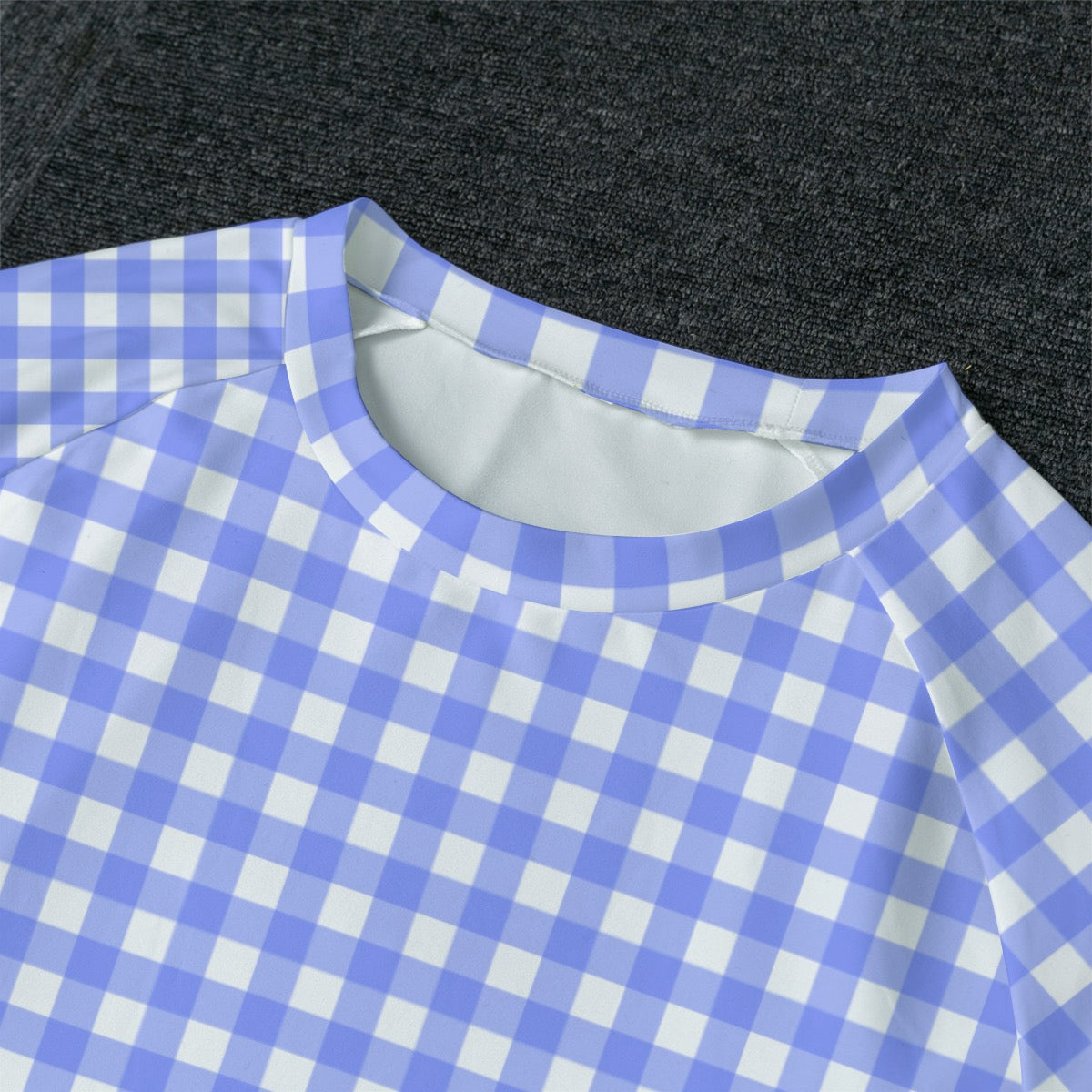 Bright Blue Gingham Men's Raglan Sleeve Pajamas With Straight Leg Pants