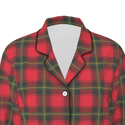 Classic Christmas Plaid Women's Long Sleeve Pajama Set With Black Contrast Piping