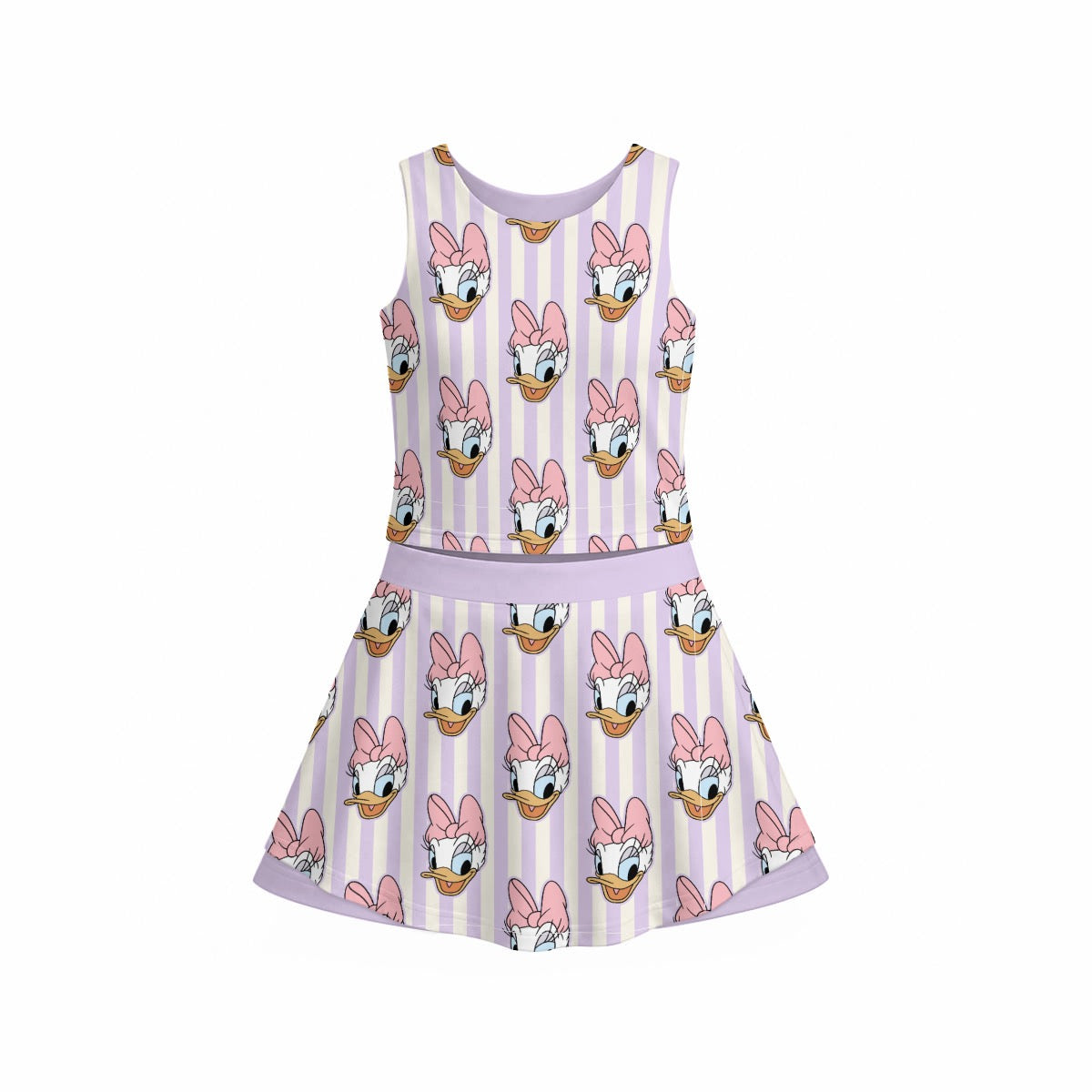 Daisy Stripe Girl's Sleeveless Sports Tank & Skort Set