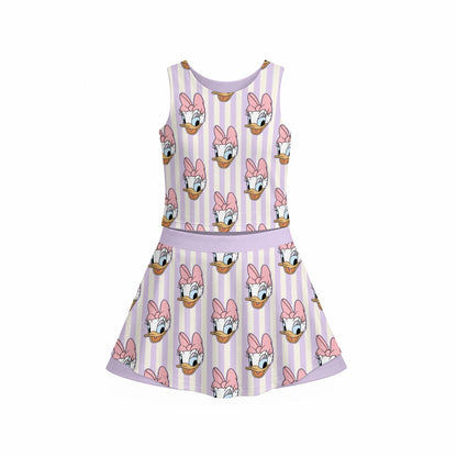 Daisy Stripe Girl's Sleeveless Sports Tank & Skort Set