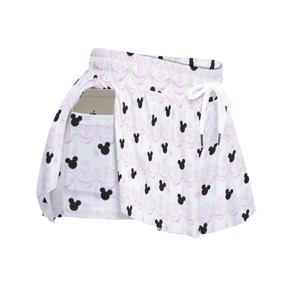Pink Swag & Tassel Women's Sport Skorts With Pocket