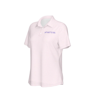 Pink Herringbone Spartans Women's Sports Polo Shirt