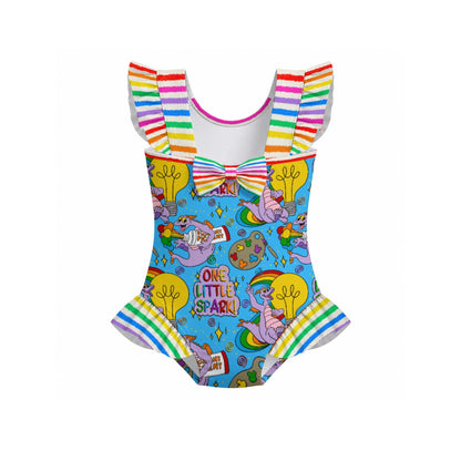One Little Spark Girls' Ruffle Sleeve Swimsuit With Bow