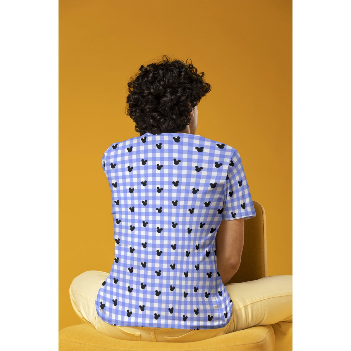 Bright Blue Gingham Men's Crew Neck T-Shirt