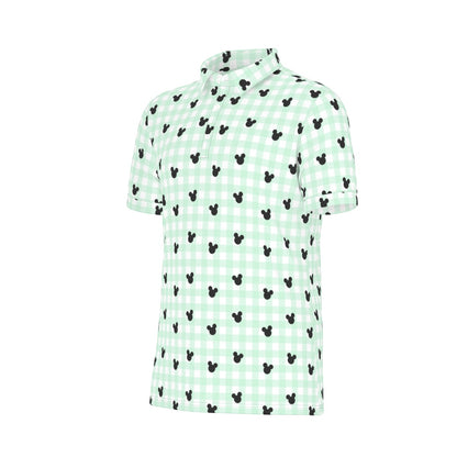 Green Gingham Men's Stretch Collar Polo Shirt