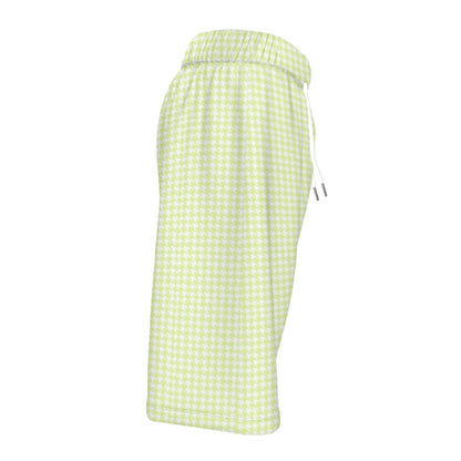 Grandmillenial Green Houndstooth Men‘s Beach Shorts With Lining