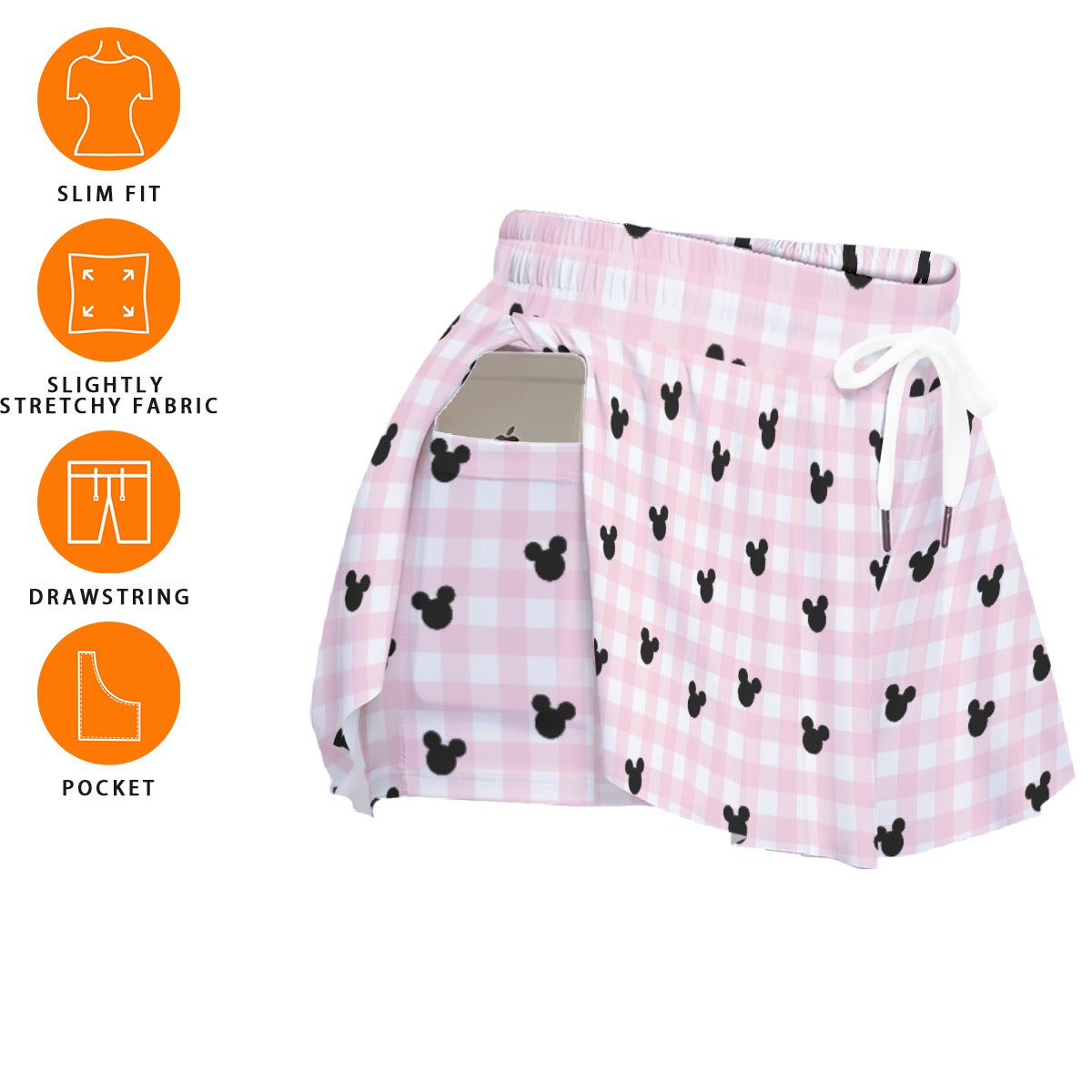 Pink Gingham Women's Sport Skorts With Pocket
