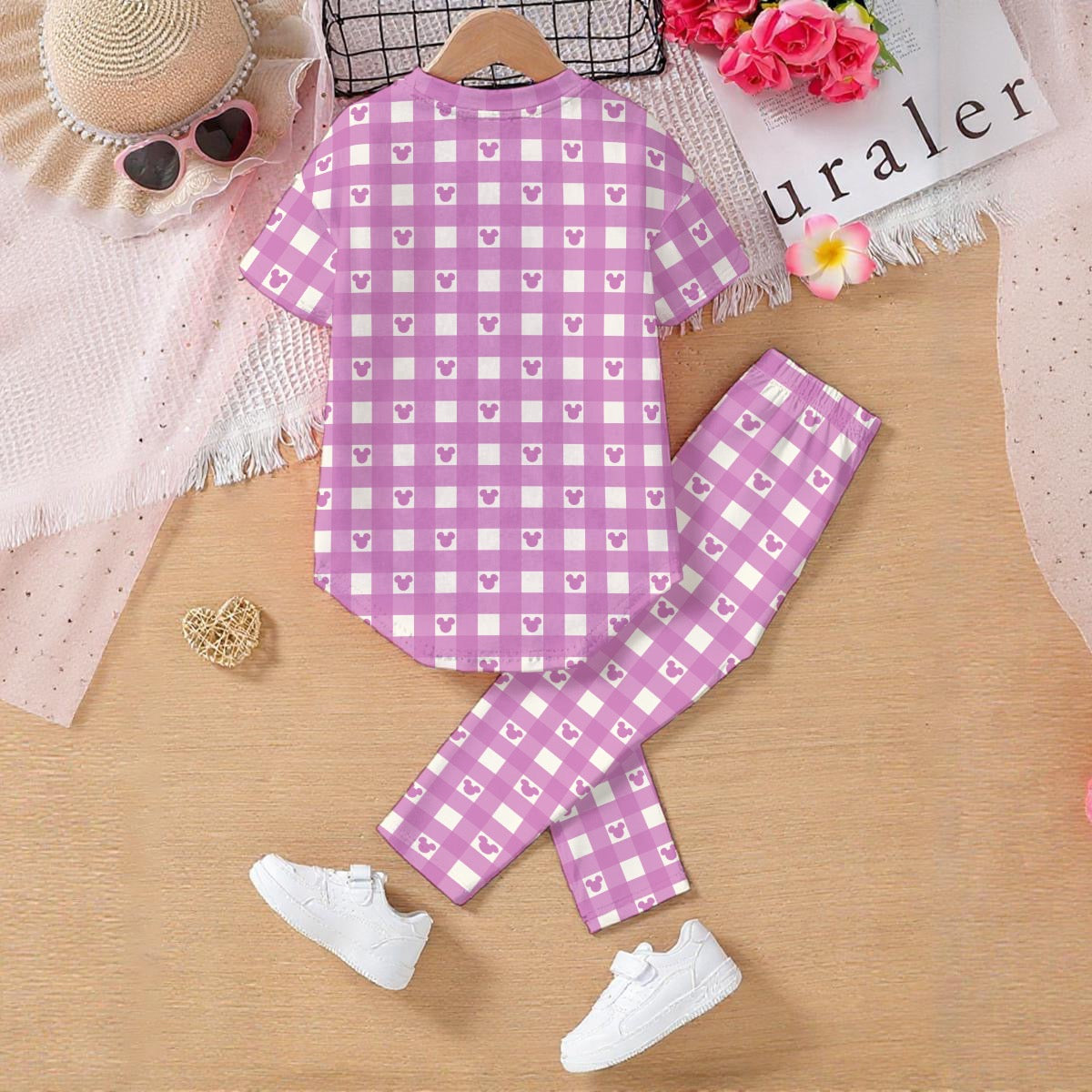 Purple Gingham Kids' Casual Top and Pants Set