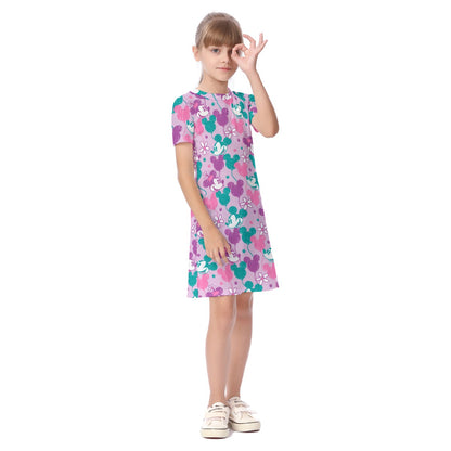 Purple Retro MM Balloons Kid's Short Sleeve Dress