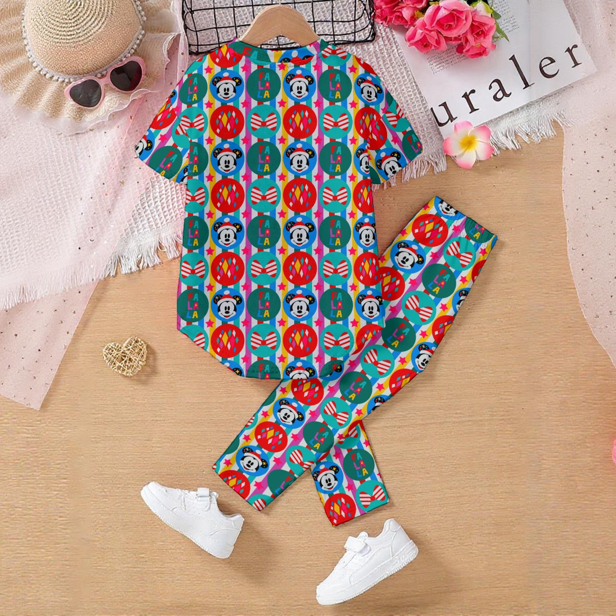 Retro Christmas Stripe Kids' Casual Top and Pants Set