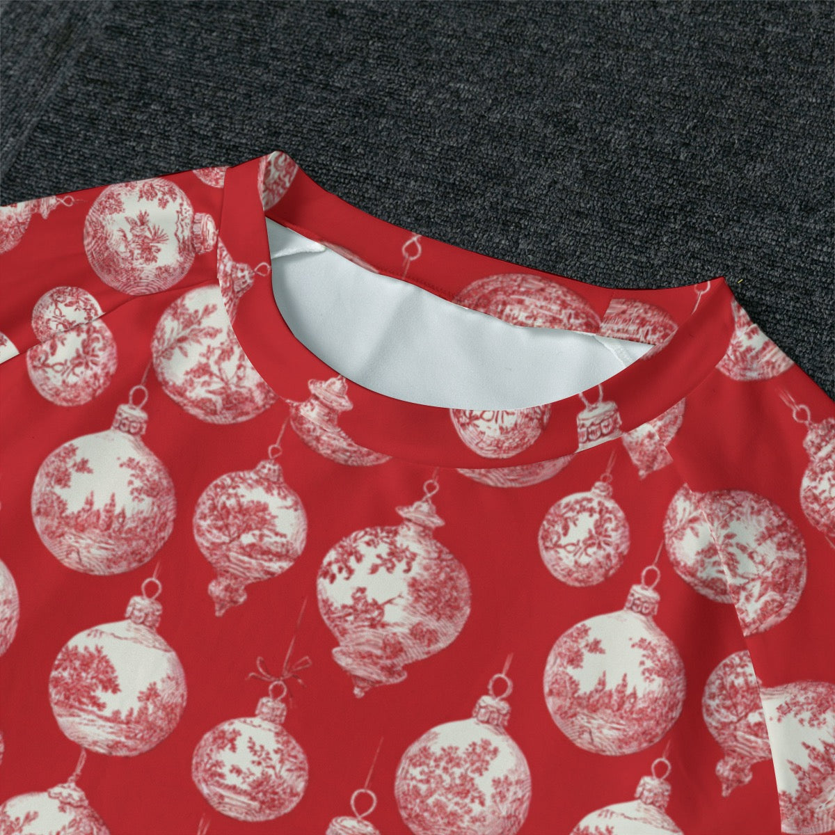 Red Toile Christmas Ornaments Men's Raglan Sleeve Pajamas