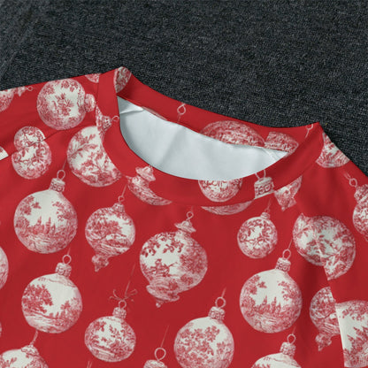 Red Toile Christmas Ornaments Men's Raglan Sleeve Pajamas