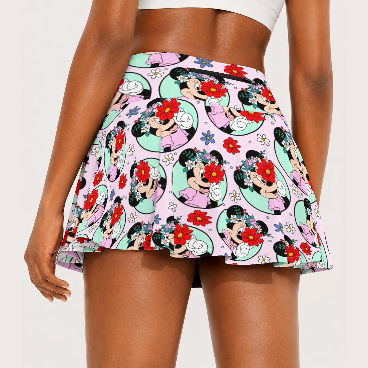 Floral Minnie Women's Pleated Athletic Skort