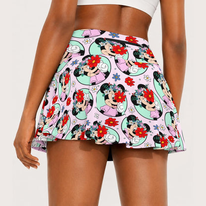 Floral Minnie Women's Pleated Athletic Skort