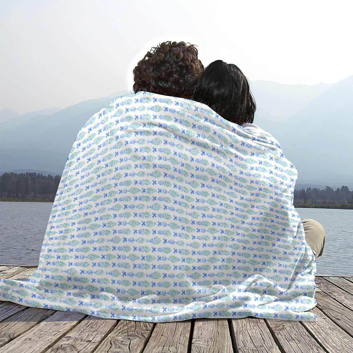 Single-Side Chinoiserie Planter Flannel Blanket