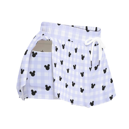 Periwinkle Gingham Women's Sport Skorts With Pocket