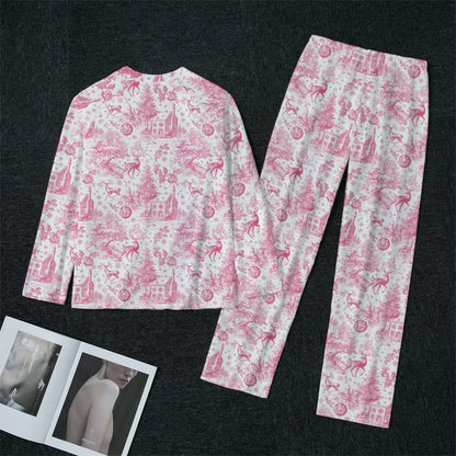 Hot Pink Christmas Toile Women's Raglan Sleeve Pajamas