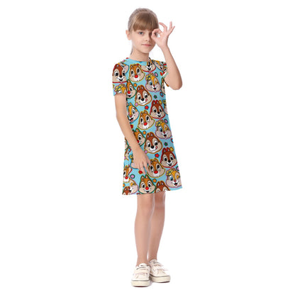 Aqua Chipmunks Kid's Short Sleeve Dress