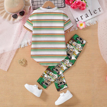 Adventure is Calling  Striped Safari Kids' Casual Top and Pants Set