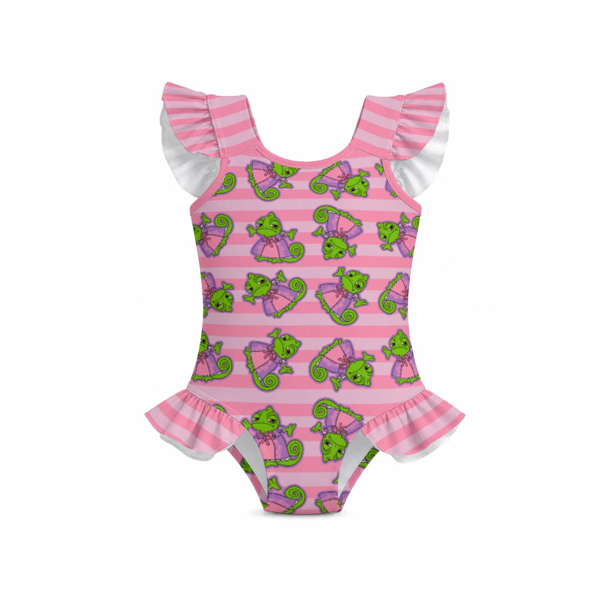 Chameleon Stripe Girls' Ruffle Sleeve Swimsuit With Bow