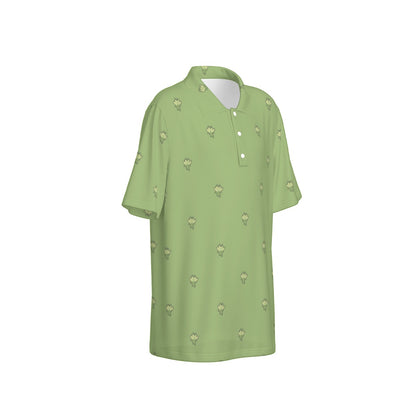 Green Lotus Flower Polo Collar Jersey