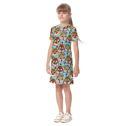 Aqua Chipmunks Kid's Short Sleeve Dress