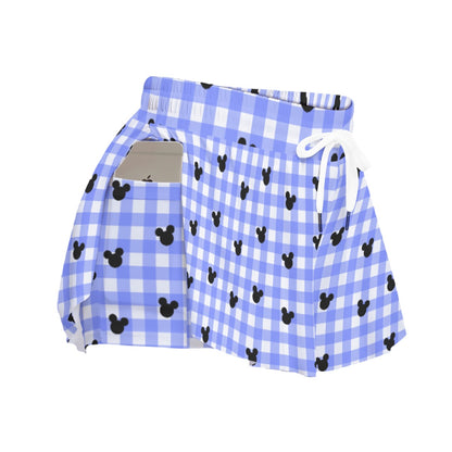 Bright Blue Gingham Women's Sport Skorts With Pocket