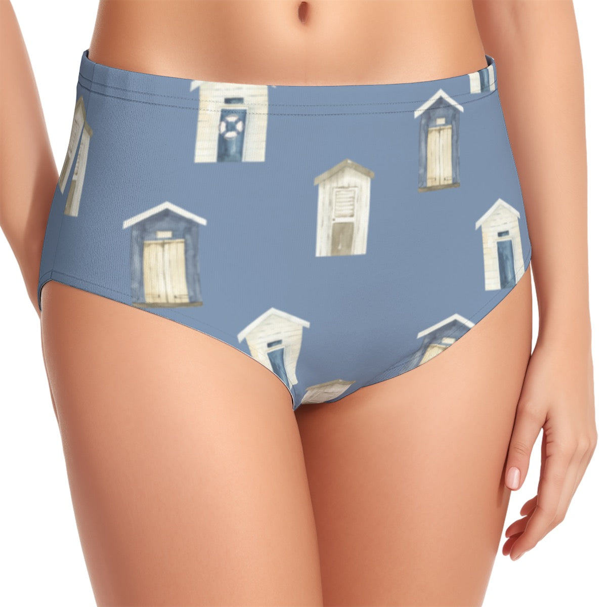Beach Houses & Oars/Dark Blue Beach Houses Women's Swimsuit Set With Halter