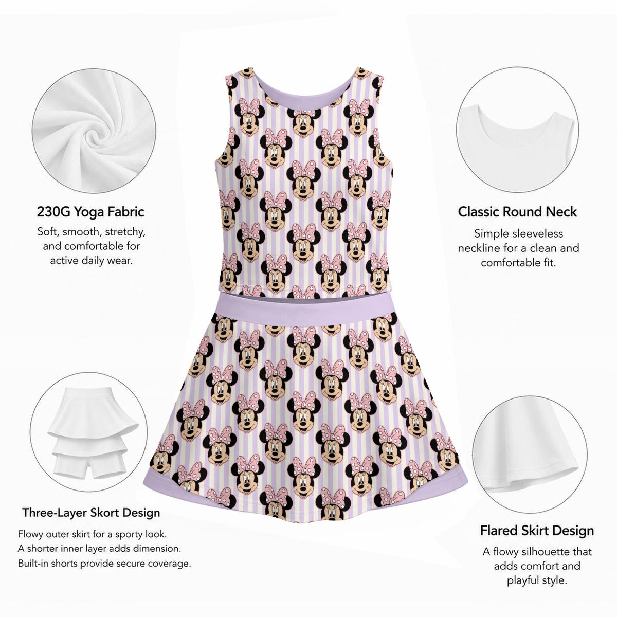 Minnie Stripe Women's Sports Tank & Skort Set