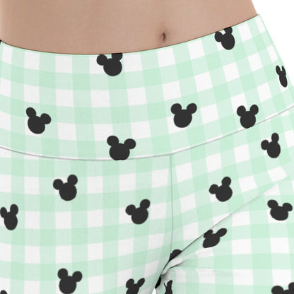 Green Gingham Women's Flare Yoga Pants