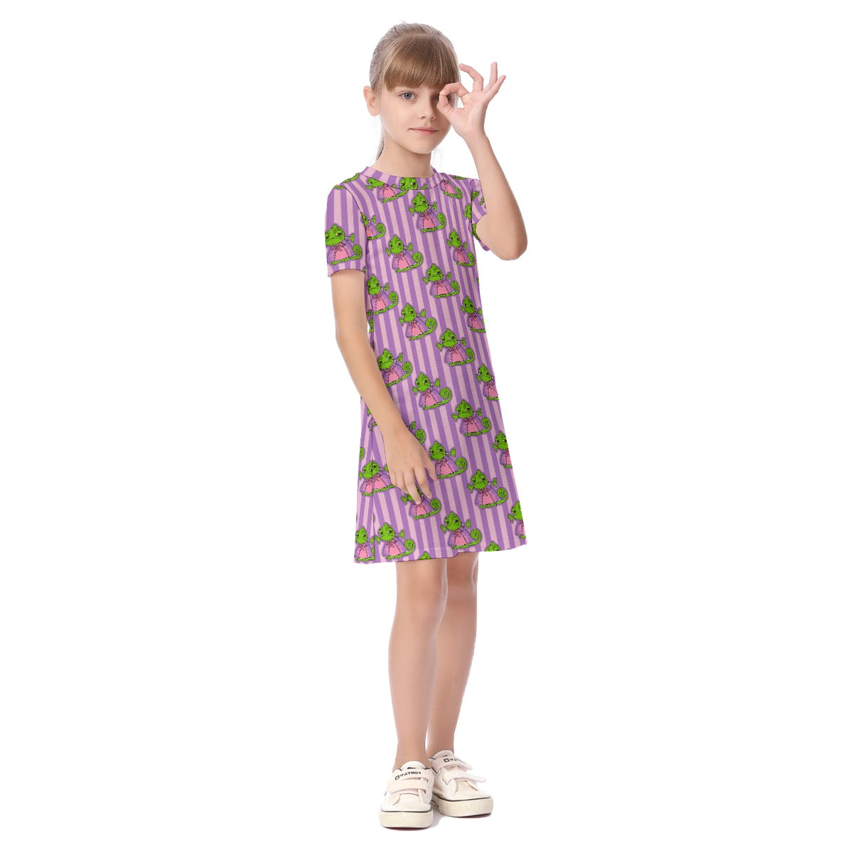 Purple Striped Pascal Kid's Short Sleeve Dress