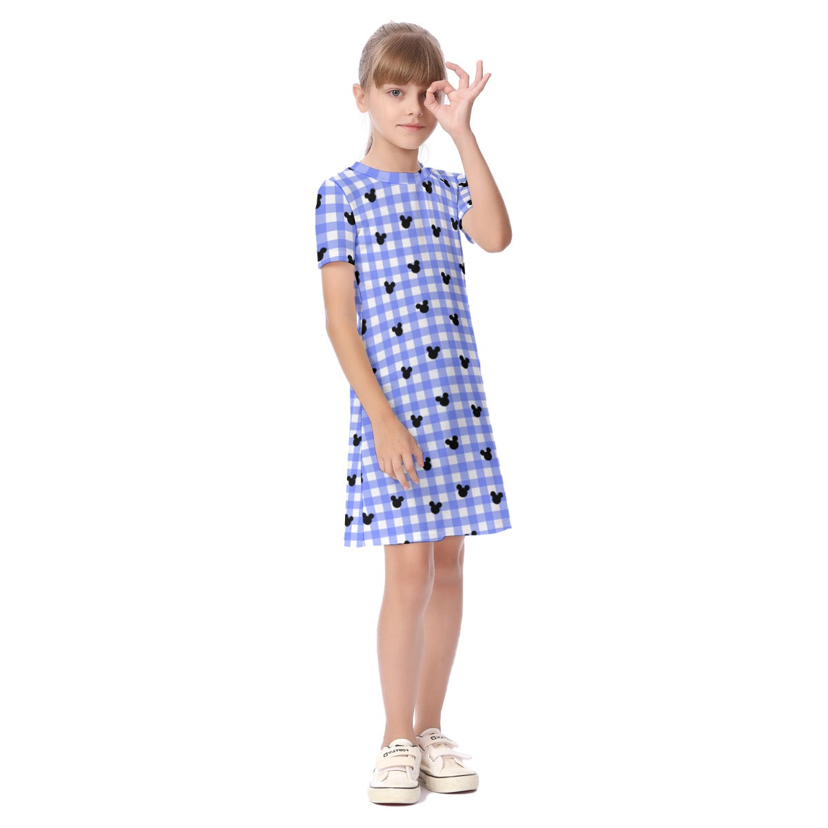 Bright Blue Gingham Kid's Short Sleeve Dress