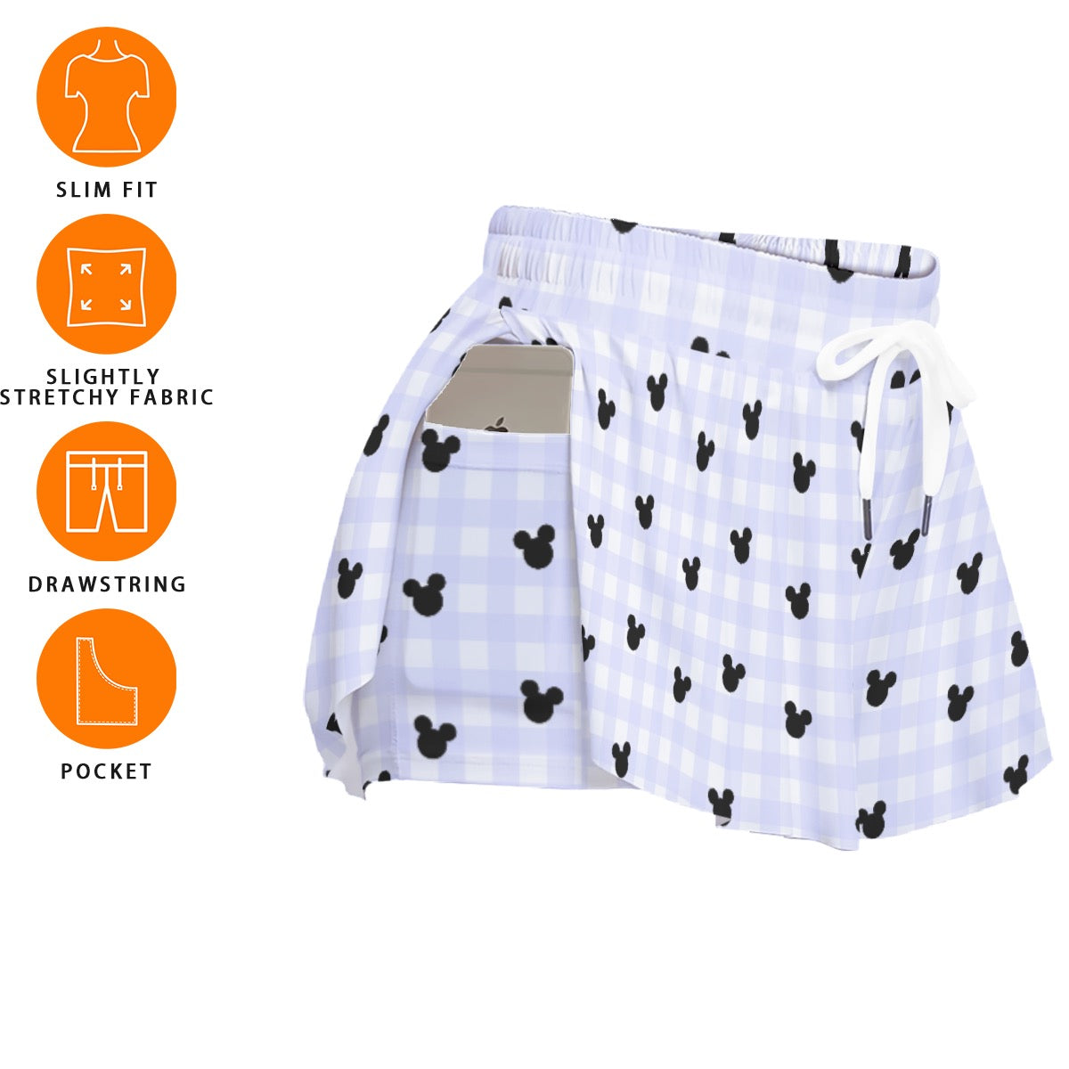 Periwinkle Gingham Women's Sport Skorts With Pocket
