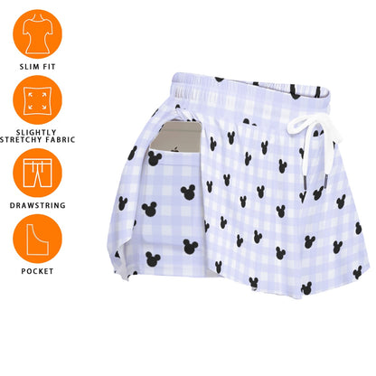 Periwinkle Gingham Women's Sport Skorts With Pocket