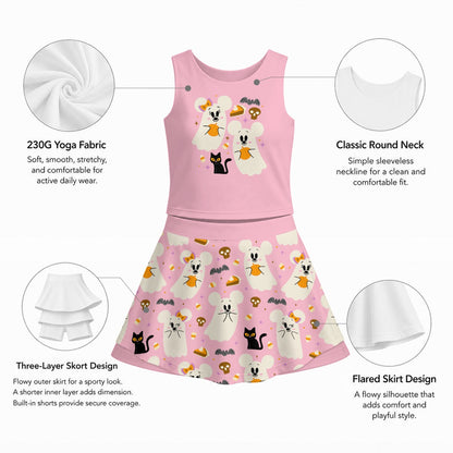 Friendly Ghosts Panel [pink] Girl's Sports Tank & Skort Set