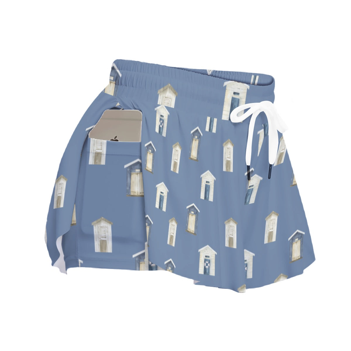 Dark Blue Beach Houses Women's Sport Skorts With Pocket