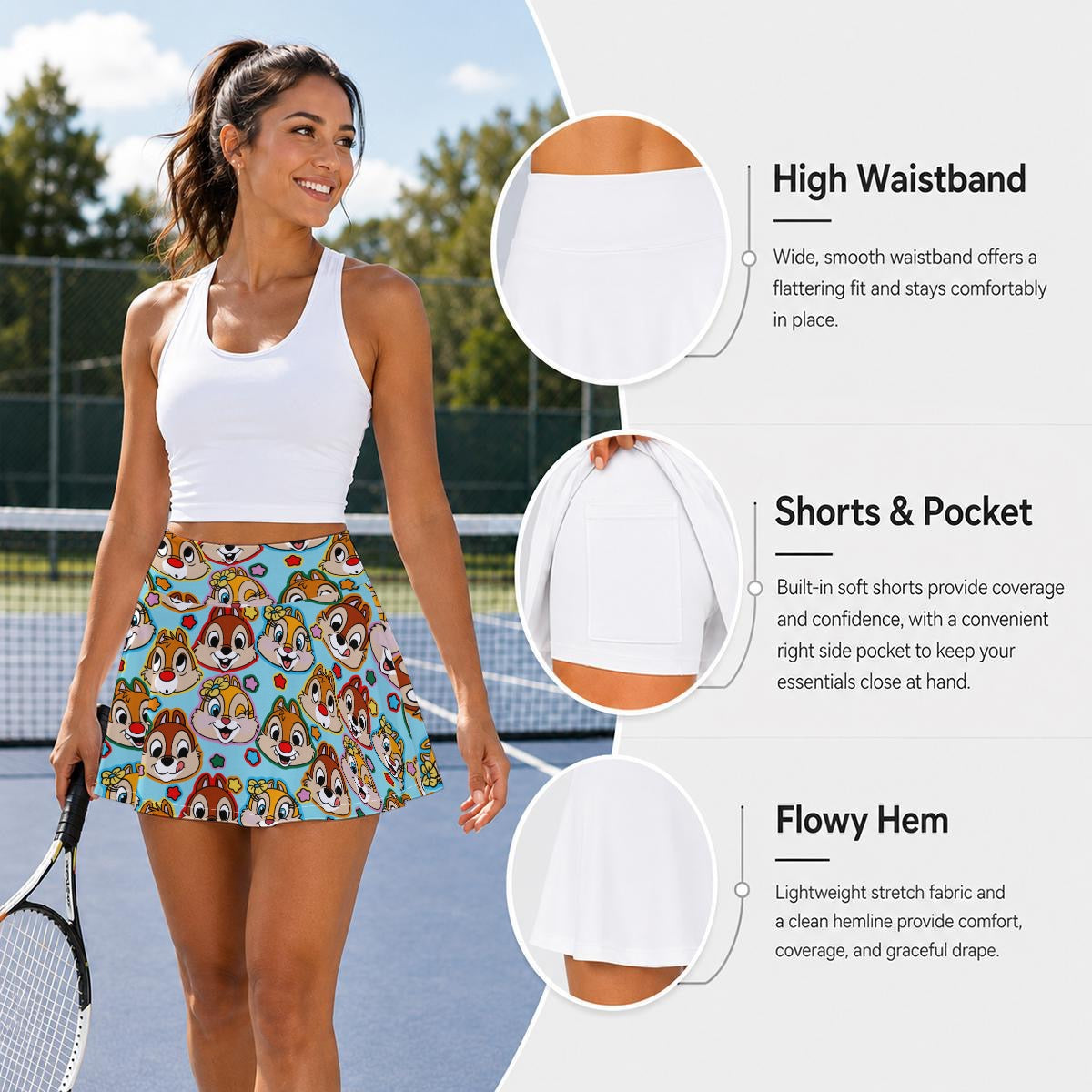 Chipmunks [aqua] Women's Pleated Athletic Skort