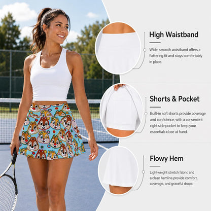 Chipmunks [aqua] Women's Pleated Athletic Skort