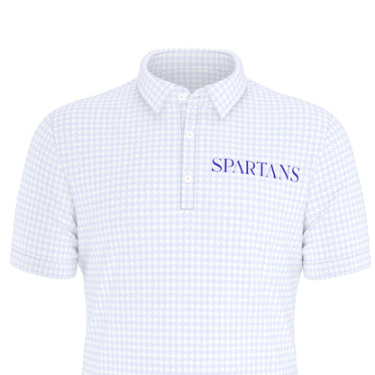 Blue Herringbone Spartans Men's Stretch Collar Polo Shirt