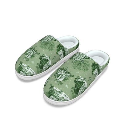 Sage Christmas Toile Women's Plush Slippers