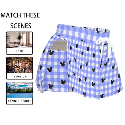 Bright Blue Gingham Women's Sport Skorts With Pocket