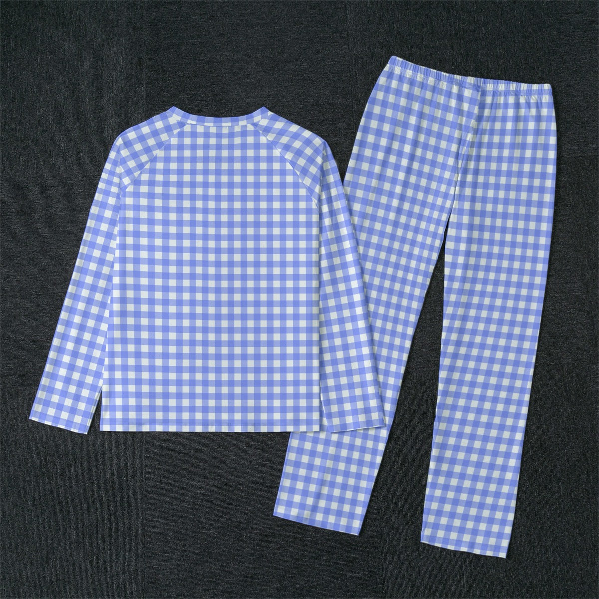 Bright Blue Gingham Men's Raglan Sleeve Pajamas With Straight Leg Pants