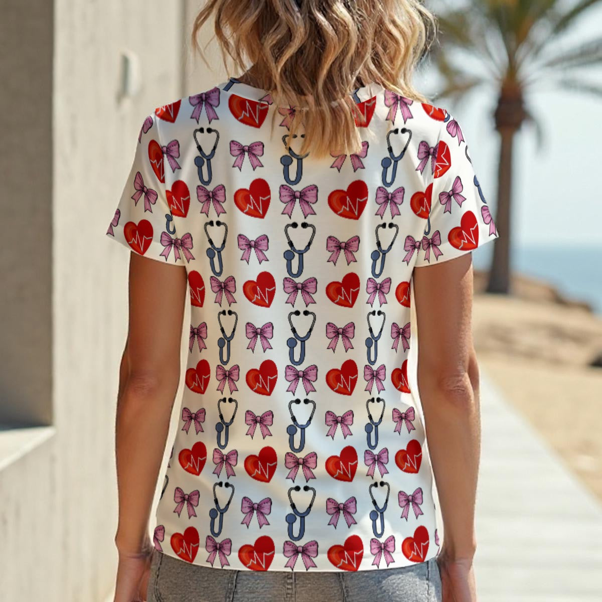 Pink Bow Doctor/Nurse Women‘s V-neck T-Shirt