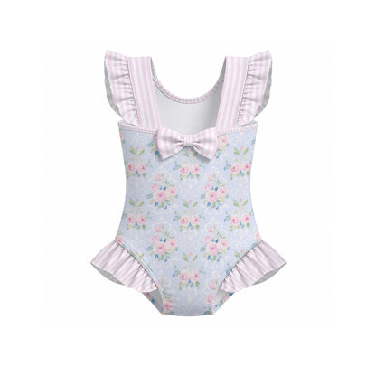 Rose Girls' Ruffle Sleeve Swimsuit with Bow