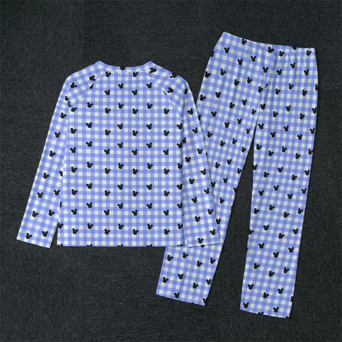 Bright Blue Gingham Men's Raglan Sleeve Pajamas With Wide Ankles
