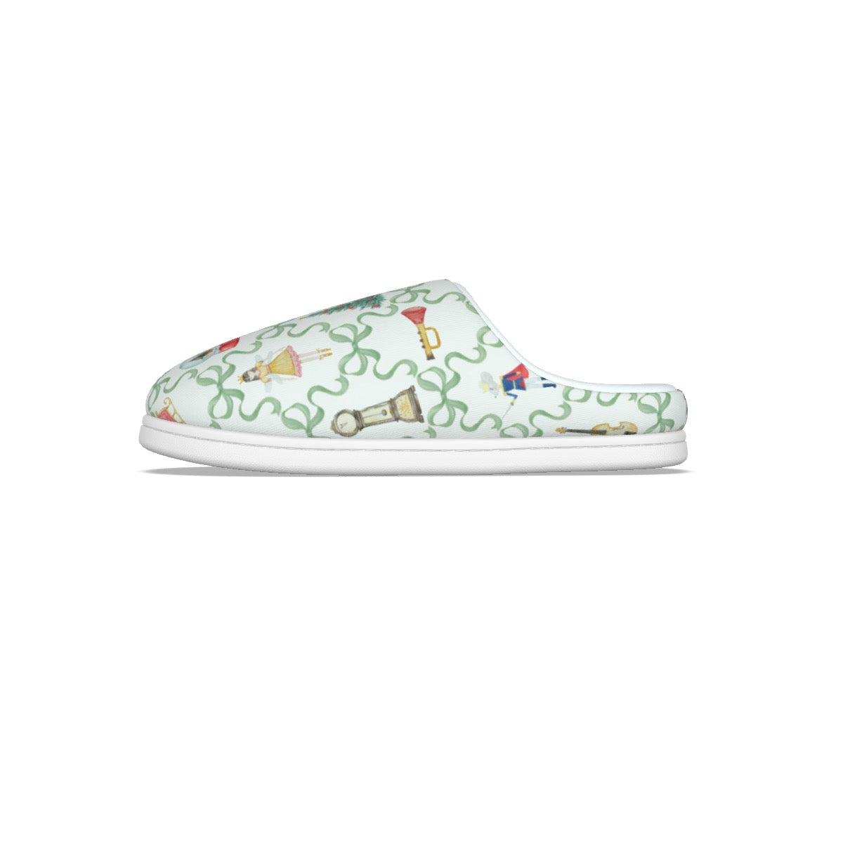 Green Bow Trellis Nutcracker Women's Plush Slippers